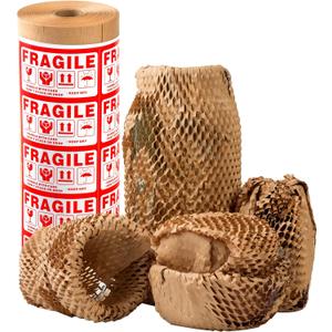 Honeycomb Packing Paper 12" Width X 200 FT for Moving Glass Dishes Recyclable Wrapping Paper Bubble Wrap Packing Material for Shipping Fragile Items Shipping Filler with 20 Fragile Stickers