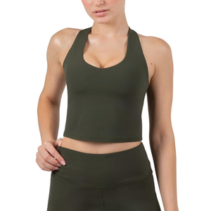 YITTY Active Bra Tank Tops for Women, Longline Sports Bra Tank, Padded, Removable Cups, Low Impact Support for Yoga, Workout, Gym, Dark Olive, S one prs