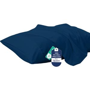 Royale Linens Queen Pillowcase Set of 2 - Bed Pillow Cover - 20" x 30" - Navy Pillowcases - 1800 Brushed Microfiber, Wrinkle & Fade Resistant - Soft & Cozy- Queen Size Pillow Case (Navy)