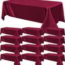 12 Pack Satin Polyester Tablecloth Wedding Rectangle Tablecloth Bright Silk Table Cloth Smooth Fabric for Wedding Banquet Birthday Party Bridal Baby Shower Anniversary Table Decor(57"x108",Burgundy)