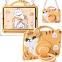 for iPad 9.7 Inch Case for iPad 6th/5th Generation case for Air 1/2 Screen Protector Pencil Holder Shoulder Strap Kickstand Cute Silicone Proof Full Body Protective Tablet Cover for Kids Cat
