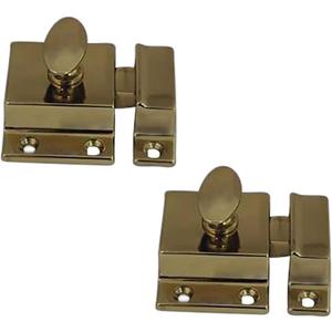 QCAA Traditional Large Oval Turn Cabinet Latch, Solid Brass, 2", for Cupboard & Other Furniture, Polished Brass, 2 Pack, Made in Taiwan