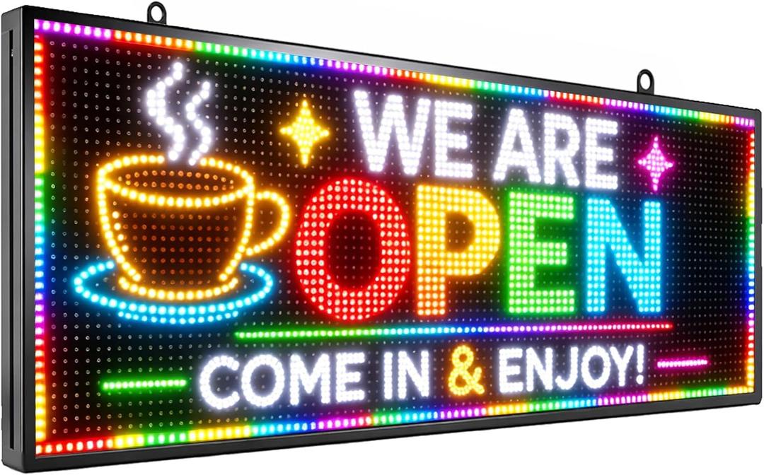 Outdoor P10 LED Message Sign 39"x14" Waterproof High Brightness WiFi Programmable Scrolling Text Display Board for Business, Storefront, Restaurant, Church, Events