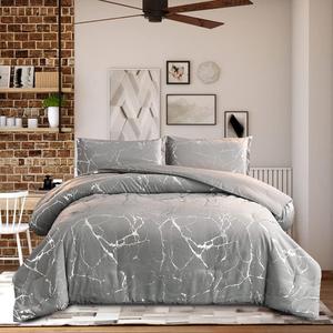 Holawakaka Silver Metallic Marble Comforter Set Queen Size Glitter Bedding Set, Grey/Silver
