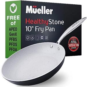 Mueller 10-Inch Non-Stick Fry Pan, No PFOA or APEO, Heavy Duty German Stone Coating Cookware, Aluminum Body, EverCool Stainless Steel Handle, Black Mueller 10-Inch Non-Stick Fry Pan, No PFOA or APEO, Heavy Duty German Stone Coating Cookware, Aluminum Body, EverCool Stainless Steel Handle, Black