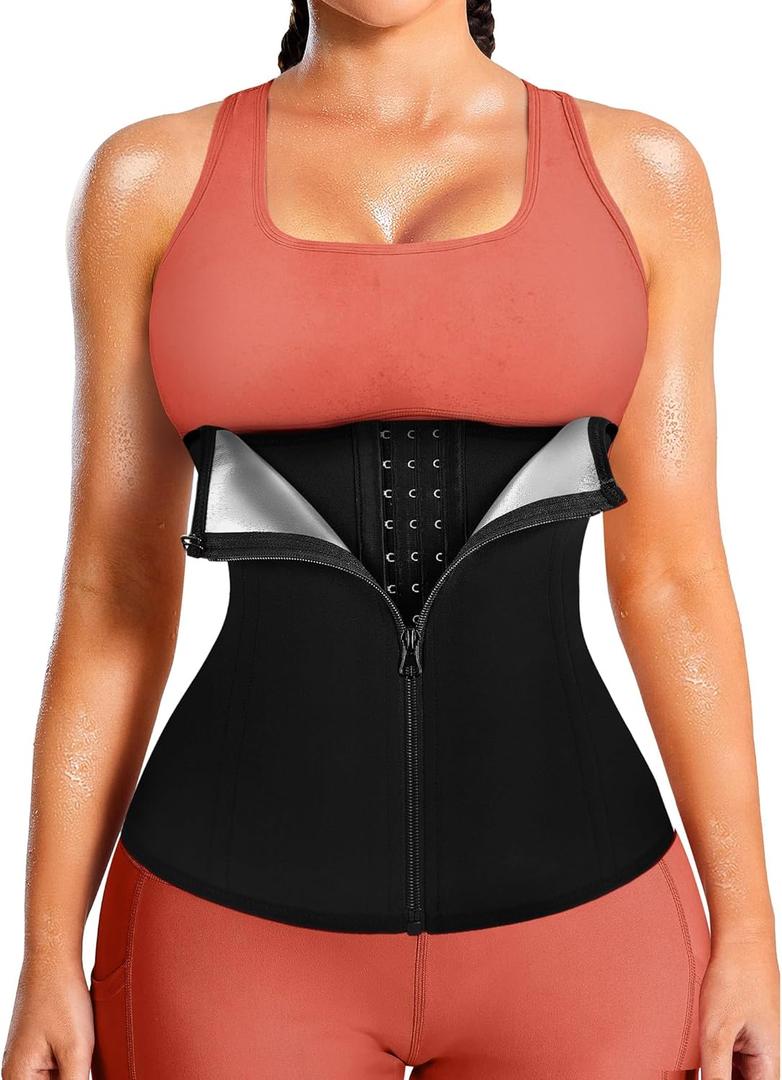 LEINIDINA Womens Waist Trainer Corset with Zipper Sweat Waist Trimmer for Women Workout Belt Corset Shapewear (Black, L)