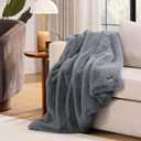 UGG Euphoria Throw Blanket, Plush Faux Fur Blanket, 50" x 70", Grey Blue