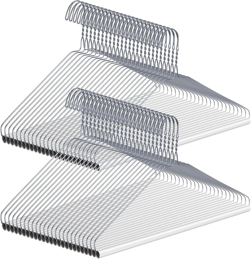 50 Pcs Wire Hangers Bulk 16" Dry Cleaner Hangers with Tubs for Caped Clothing, Suit Dry Cleaners or Home (Silver)