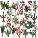 22 Pcs Large Artificial Christmas Tree Picks, Assorted 20 Kinds Red Berry Picks Stem Faux Pine Branches Flower Pick with Pinecones Apples Holly Leaves for Winter Holiday Season Home Decor