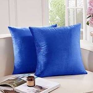Deconovo Decorative Velvet Throw Pillow Covers for Sofa - 20x20 in, 2 Pcs, Royal Blue