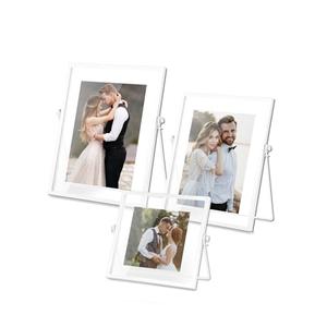 AceList Set of 3 Glass White Photo Frame Collection Simple Metal Geometric Picture Frame with Glass Cover Includes 4 x 4, 4 x 6, 5 x 7
