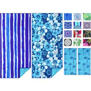 2 Pack Microfiber Thin Beach Towel Lightweight 71x32 Oversized Extra Large Sand Free Towels Quick Dry for Travel Pool Yoga Gym Sports Beach Accessories Vacation Essential Gift (2 Pcs Strippes Porcelain)