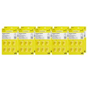 Amazon Basics 60-Pack Hearing Aid Size 10 Zinc-Air Batteries, 1.45 Volt, Yellow Tab, 4-Year Shelf Life, Child-Safe Package (Use Scissors to Open)