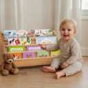 ZICOTO Decorative Wooden Bookshelf for Kids Rooms - Keeps Plenty of Books Neatly Organized & Within Reach for Toddlers - Easy Install Montessori Book Shelf for Baby's Bedroom or Playroom Decor (Clay)