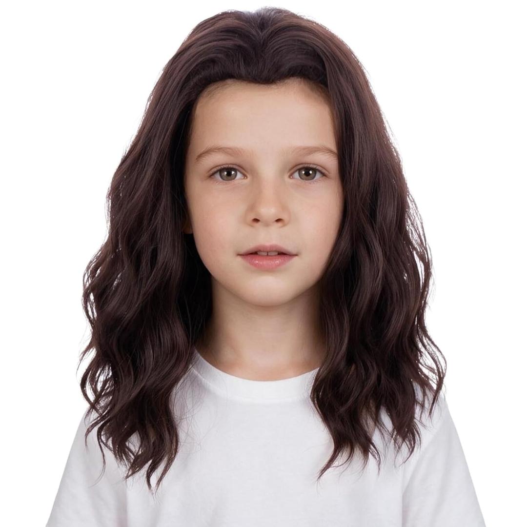Brown Curly Wig for Kids Boys Dark Brown Long Wavy Wigs
