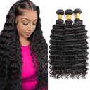Human Hair Bundles Deep Wave Human Hair Bundles 22 24 26 inch Wet and Wavy Bundle 150g Deep Curly Bundle Natural Black Color