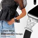 JR.DM Leather Watch Bands for Women Compatible with Apple Watch 46mm 42mm(S3/2/1) 44mm 45mm 49mm Silver Bling Butterfly Connector Slim Leather Strap for iWatch Series 11/10/9/8/7/6/5/4/3/2/1/SE/Ultra