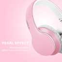 LORELEI X6 Over-Ear Headphones with Microphone, Lightweight Foldable & Portable Stereo Bass Headphones with 1.45M No-Tangle, Wired Headphones for Smartphone Tablet MP3 / 4 (Pearl Pink)