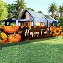 Happy Fall Large Banner Autumn Harvest Thanksgiving Decorations 118x20 Inch for Home Party Backdrop Pumpkin Sunflower Leaves Design Long Polyester Fabric Holiday Banner For gifts