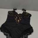 Popilush Shapewear Bodysuits for Women Lace Corset Tops Tummy Control V Neck Sleeveless Body Suit Thongs (Medium, Black)