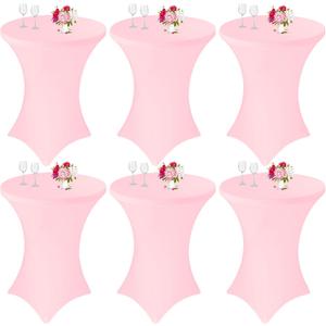 6 Pack Cocktail Spandex Tablecloth 32"x43" Pink Stretch Square Corners Cocktail Table Cover Fitted High Top Round Table for Bar Wedding Birthday Party Banquet