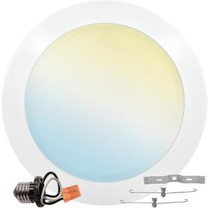 LUXRITE 8 Inch LED Disk Lights, 27W, 5CCT Selectable 2700K- 5000K, Flush Mount Recessed Retrofit Ceiling Light, 2000LM, Dimmable, J-Box or 6" Can Install, 9.4" Face Diameter, Energy Star, ETL