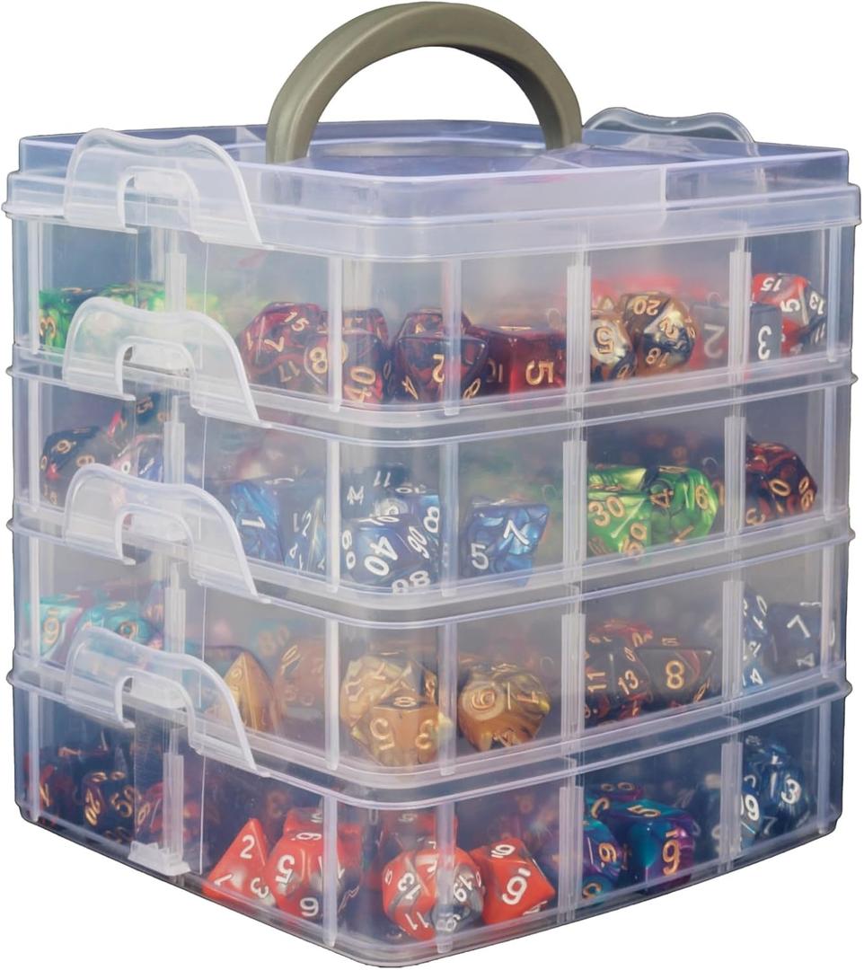 DND Dice Storage Box with Removable Dividers Polyhedral Dice Plastic Organizer Holding Up To 1200 Dices Craft Bead Compartment Container for Sewing, Jewelry, Art, DIY