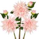 Artificial Dahlia Flowers  Set of 3 | 27.9" Tall Real-Touch Silk Dahlia Stems with Large 6.1" Blooms | Lifelike Soft Pink Faux Flowers for Home Decor, Wedding, Centerpieces & Floral Arrangements