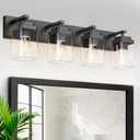 Black Bathroom Light Fixtures, 4 Lights Bathroom Lighting Fixtures Over Mirror, Square Design & Rectangle Large Backplate, Modern Vanity Lighting Fixtures, for Bathroom/Living Room/Bedroom