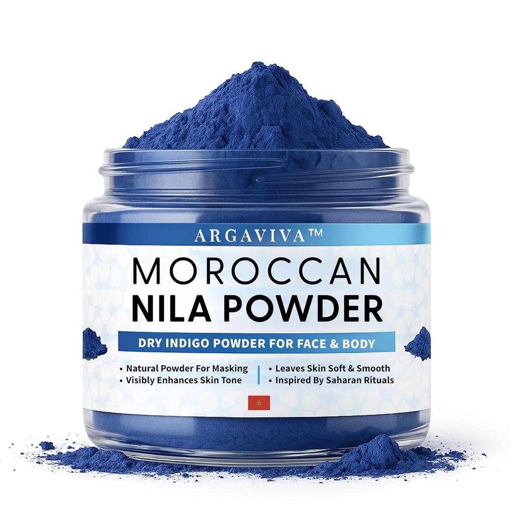 Moroccan Nila Powder  Natural Blue Clay Mask for Face, Body & Hair  Exfoliates for Glowing, Even-Toned Skin  Plant-Based & Traditional Hammam Skincare for All Skin Types