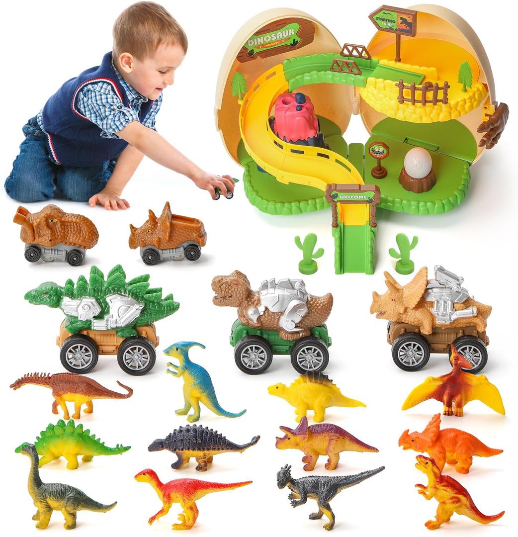 Dinosaur Toys for Kids 3-5, Interactive Set of Dino Toys, Dinosaur Toys for Boys Girls, Dino Egg Amusement Park with Dinosaur Figure Toys Dinosaur Cars, Toddler Toys for Birthday Gifts