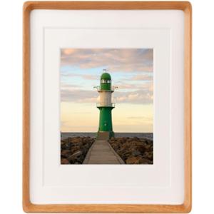 Natural Wood 11x14 Picture Frame, Display 5x7 or 8x10 Picture with Mat or 11x14 Without Mat, Solid Teak Wood Photo Frame with Plexiglass, Tabletop and Wall Hanging