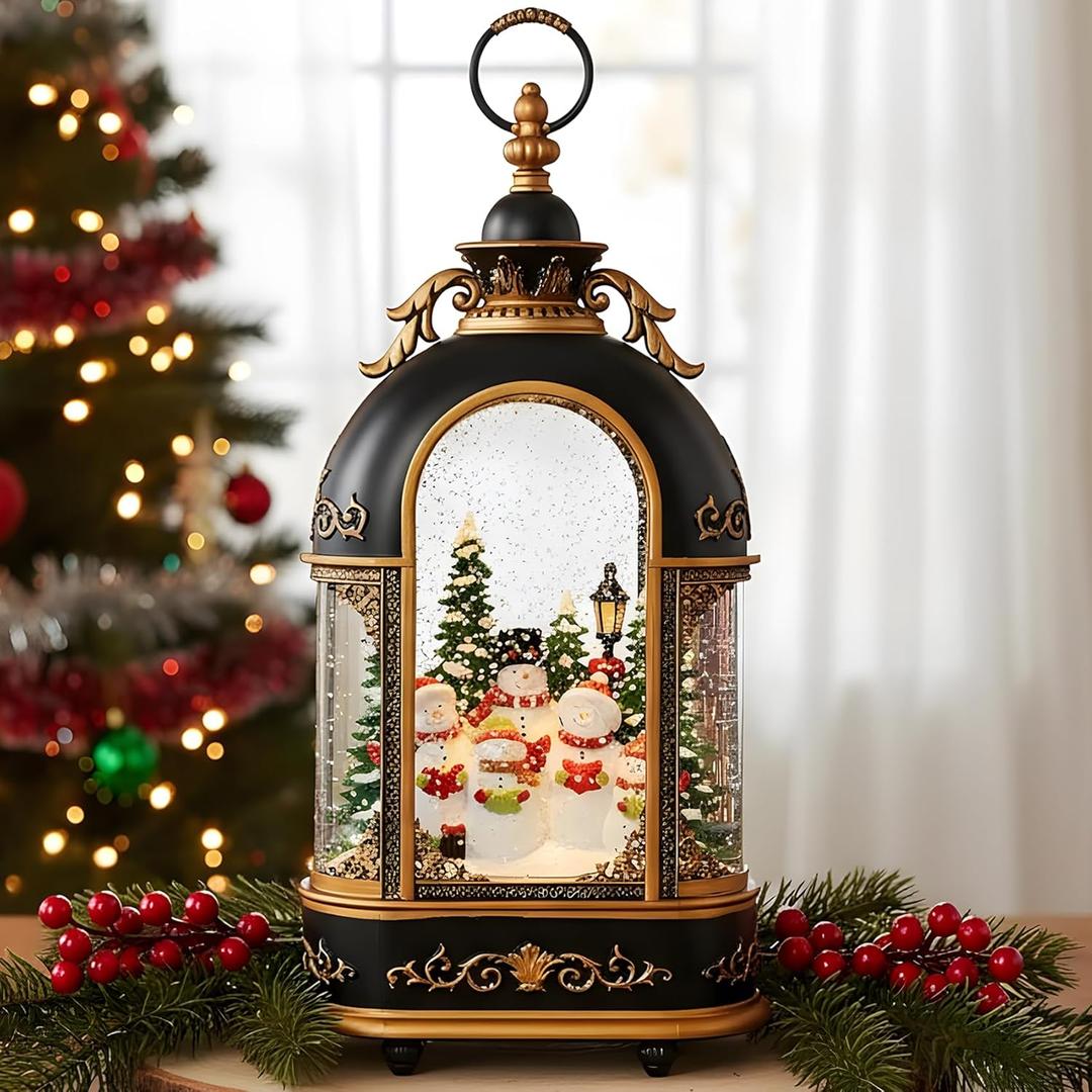 15" Snowman Snow Globe with Music 8 Songs, Auto Timer, USB/Battery Powered, Winter Christmas Decor for Home, Gift for Family
