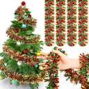 Dilunave 40 Feet Christmas Tinsel Garland Metallic Foil Twist Tinsel Garland Decoration for Christmas Tree, Wedding, Birthday and Party Hanging Decorations(Red, Green, Gold)