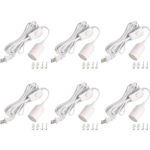 Simple Deluxe 6-Pack 20 Feet Extension Hanging Lantern Pendant Light Lamp Cord Cable E26 Socket (no Bulb Included) On/Off Switch, 6 Pack, White (20 ft-New)