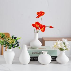 White Ceramic Bud Vase Set of 5, Mini Vases for Flowers, Decorative Small Vases for Home Decor, Boho Wedding Centerpieces, Living Room, Dining Table & Shelf Decor