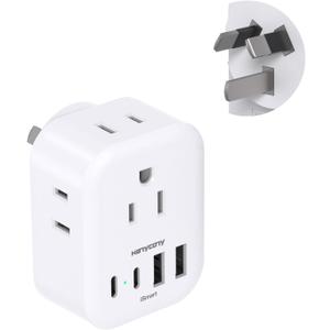 US to Australia Plug Adapter, HANYCONY New Zealand Power Adapter, Type I Plug Adapter with 4 Outlets 4 USB Ports(2 USB C) for USA to Australia AU China Argentina Fiji Cruise Travel Adapter Must Haves