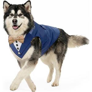 AVERYDAY 2 Pcs Dog Tuxedo & Bandana Set, Dog Suit Costume with Bowtie for Wedding Outfit, Pet Tux Harness with Leash Ring for Party Birthday Christmas, Formal Wear for Dogs XXL (Chest 31.5-38.5 in)