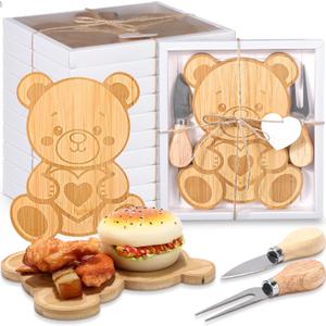 Honeydak 12 Set Baby Shower Party Favors for Guests Shaped Charcuterie Board Set Cheese Boards Bulk with Knives Forks Heart Tags Boxes for Gender Reveal Favors Thank You Return Gifts (Bear)