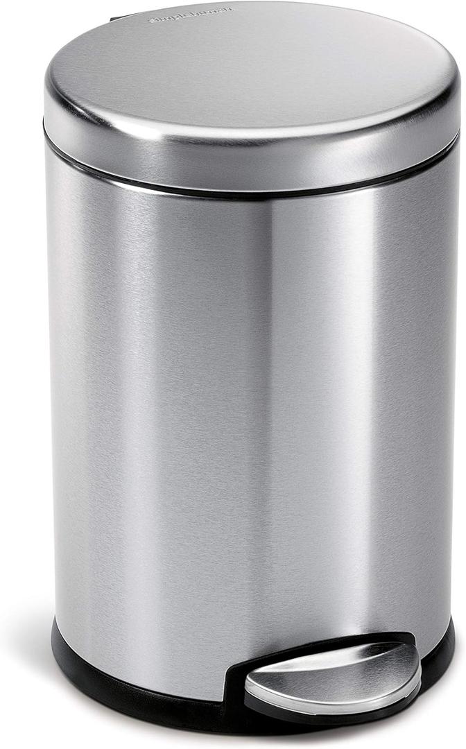 simplehuman 4.5 Liter / 1.2 Gallon Round Bathroom Step Trash Can, Brushed Stainless Steel