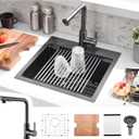 15x17 Black Drop In Bar Sink with Faucet - 15 Inch Drop In Single Bowl Kitchen Sink and Faucet Combo Set, 9 Inch Deep Black Stainless Steel Small Bar Sinks with Accessories