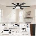 52 Inch Ceiling Fans with Lights, Upgraded 6 Blades Ceiling Fan with Light Remote, Quiet 6 Speed Reversible DC Motor, Modern Design, Flush Mount, 3CCT Dimmable LED, Double Sided for Bedroom Livingroom