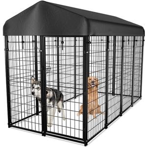 Dog Kennel Outside with Roof, 8'x6'x4' Outdoor Dog Kennels for Large Dogs, Heavty Duty Welded Dog Crate Playpen with UV-Resistant Waterproof Cover