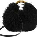 Women Shagy Furry Handbags Burgundy Fur Purse Fluffy Shoulder Bag Fur Hobo Bags Women