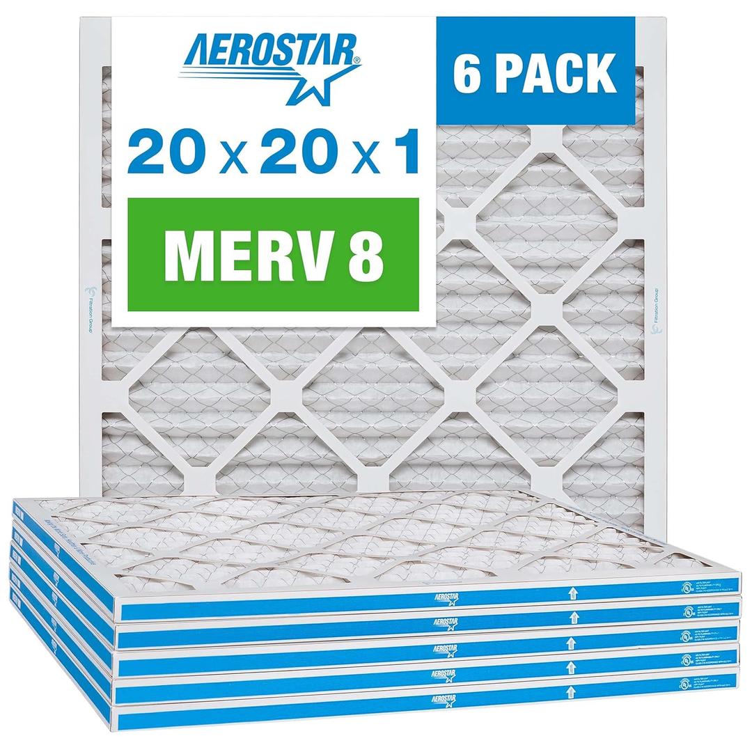 Aerostar 20x20x1 Air Filter MERV 8 (For Allergies, Dust, Lint, Mold & Pet Dander) - Electrostatic MPR 600 & FPR 5 - Pleated HVAC AC Furnace Air Filters - Pack of 6