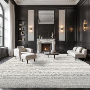 8x10 Washable Area Rug - Stain Resistant Machine Washable Floral Abstract Rug, Soft Thin Non-Shedding Carpet with No Slip Backing for Living Room Bedroom - Ash Grey (8'x10')