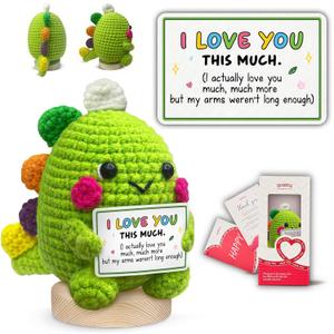 Gossby Valentines Day Gift for Wife Husband Boyfriend Girlfriend - Handmade Positive Dinosaur Crochet - Romantic Anniversary, Christmas, Birthday Couple Gift for Him Her - I Love You This Much