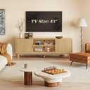 PRAISUN 54 Inch Fluted TV Stand for TVs Up to 55, 60 Inch, Mid Century Modern Entertainment Center with Storage, TV Console with Adjustable Shelves, Midea Console for Living Room Bedroom, Beige