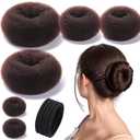 Teenitor Donut Hair Bun Maker Set, Hair Bun Shaper Set with Large, Medium, Small Hair Donuts For Buns, Hair Accessories For Girls, 5 Elastic Bands, Dark Brown (1 Count (Pack of 1))