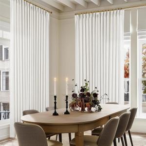 Ivory White Extra Wide Pinch Pleat Linen Curtains 84 Inches Long for Living Room Sliding Glass Door 100 Inch Wide Curtain Memory Trained Pleated Drape with Hooks Rings 100x84 Large Window Curtain